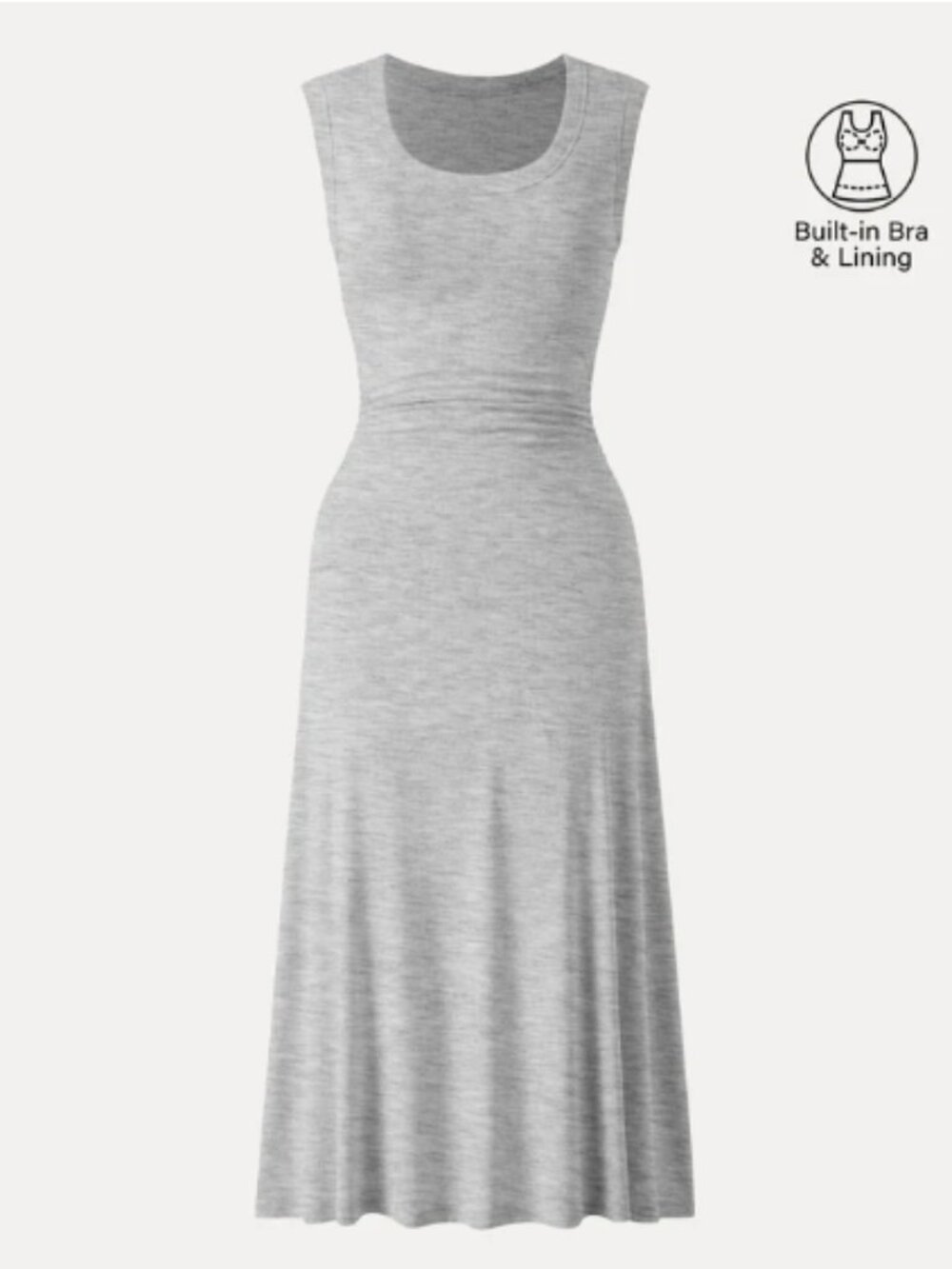 OGL Scoop Neck Side Ruched New Airy Bra Midi Dress